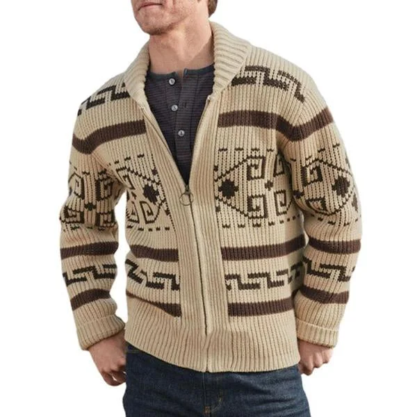 Men's Geometric Print Lapel Sweater Cardigan Jacket 30728593X