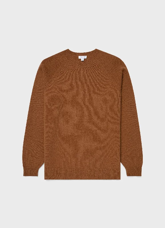 Men's Lambswool Crew Neck Jumper in Dark Camel