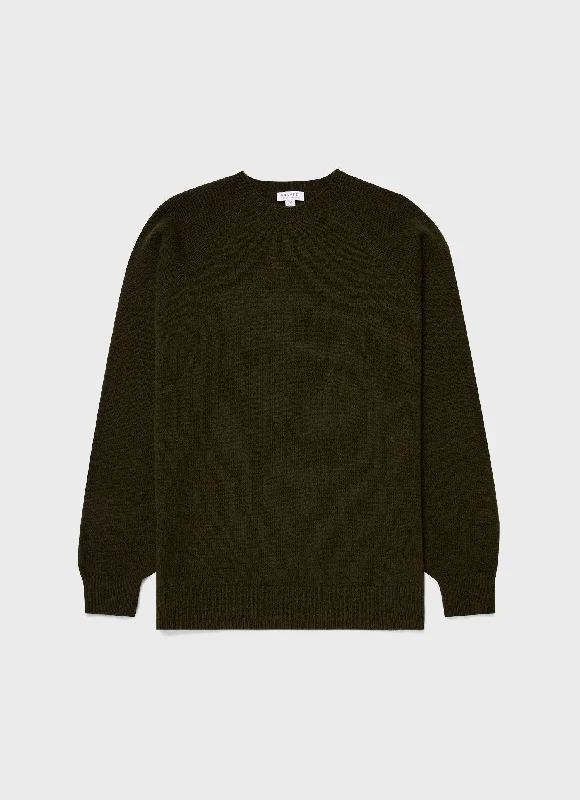 Men's Lambswool Crew Neck Jumper in Dark Olive