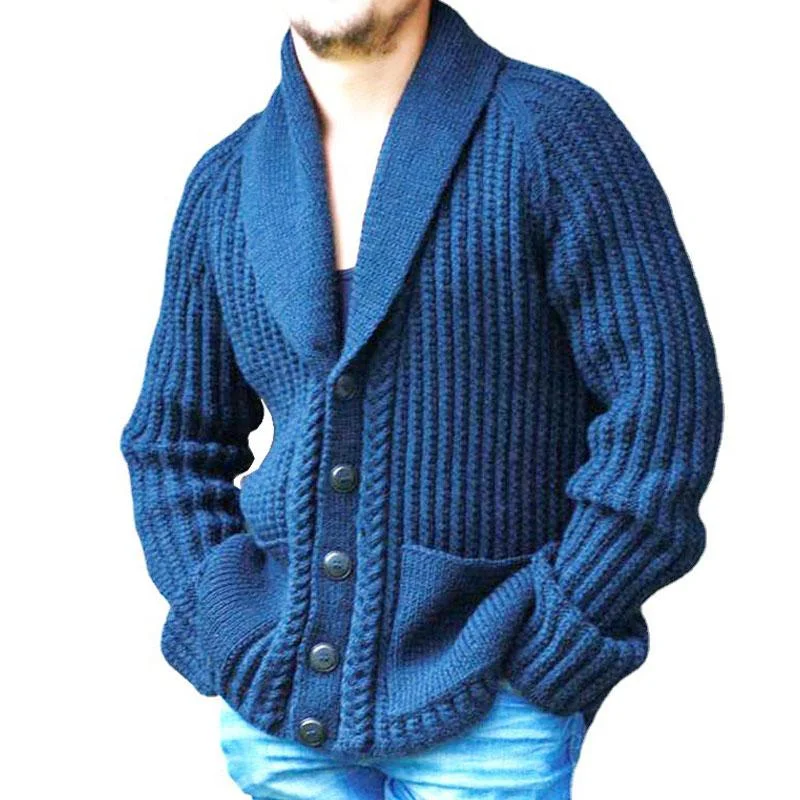 Men's Lapel Long Sleeve Loose Knit Cardigan 45342754M