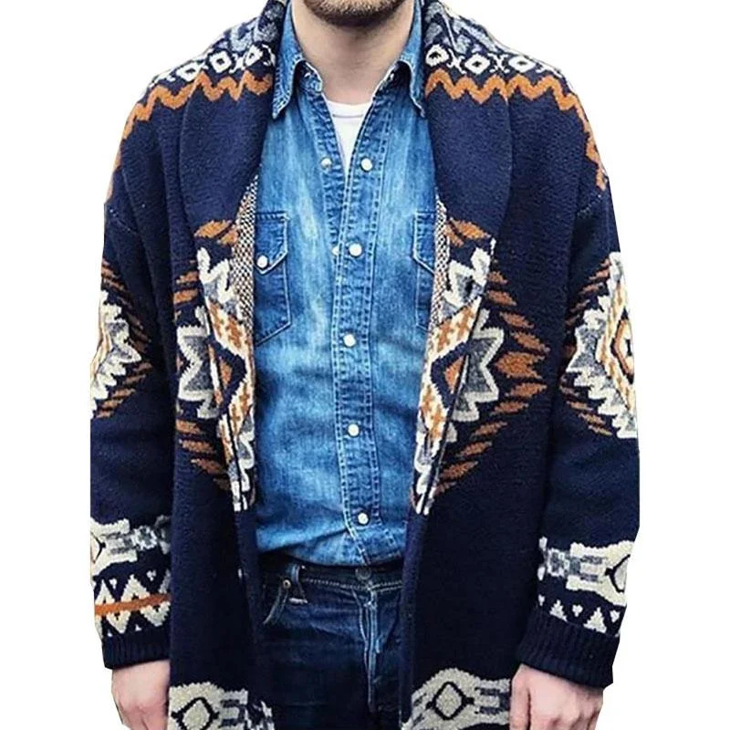 Men's Long Sleeve Loose Jacquard Knit Cardigan 13458039M