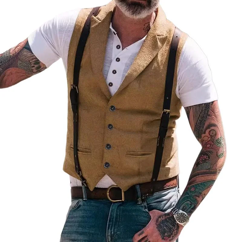 Men's Retro Peaked Lapel Slim Fit Single Breasted Suit Vest (Strap Excluded) 96981029M