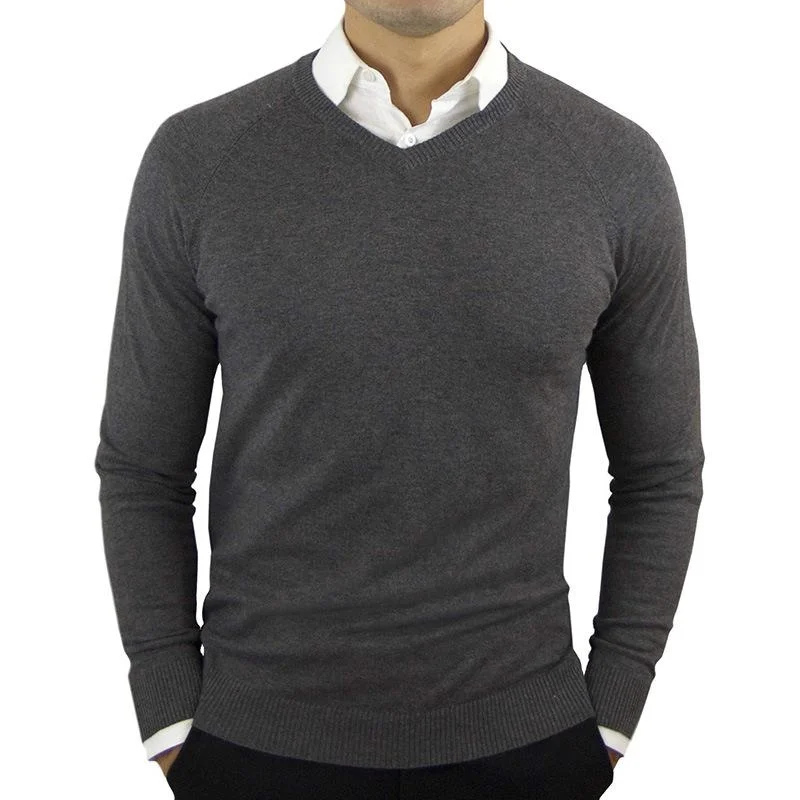 Men's V-neck Solid Color Long-sleeved Bottoming Sweater 63145018X