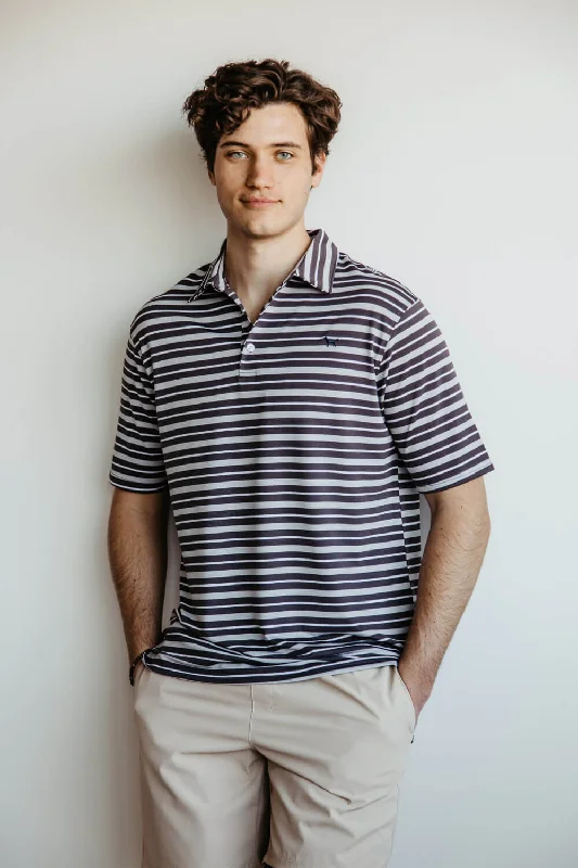 Simply Southern Performance Stripe Polo Shirt for Men in Dark Grey | PP-0123-MN-PERF-POLO-DKGRSTRP