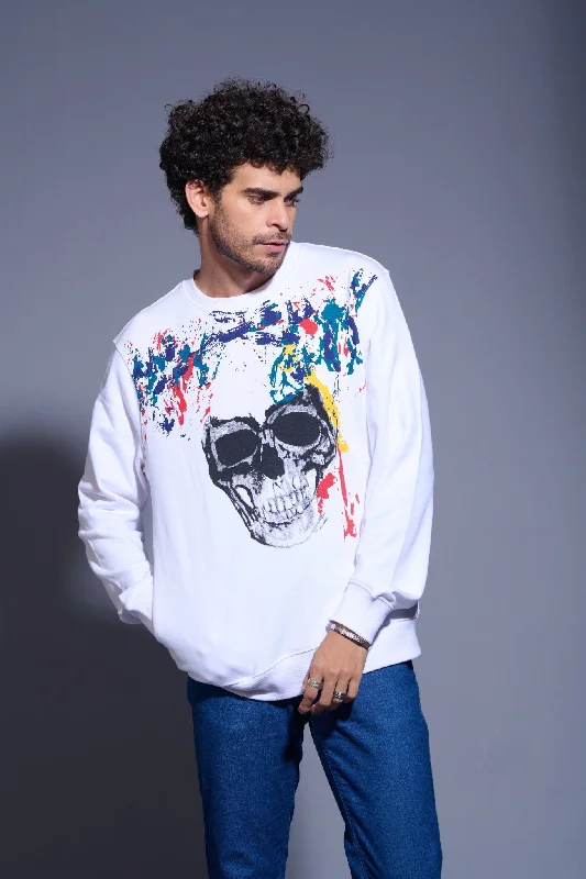 Skull Designed White Sweatshirt for Men