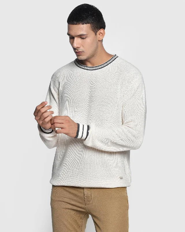 Crew Neck Off White Solid Sweater - Bonne