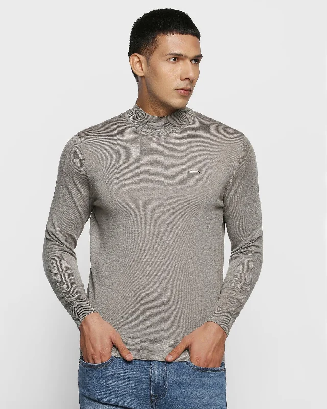 High Neck Grey Solid Sweater - Domin