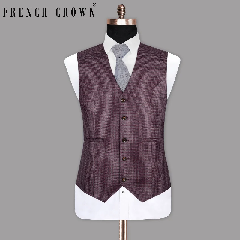 Wine Berry WoolRich Houndstooth Textured Waistcoat