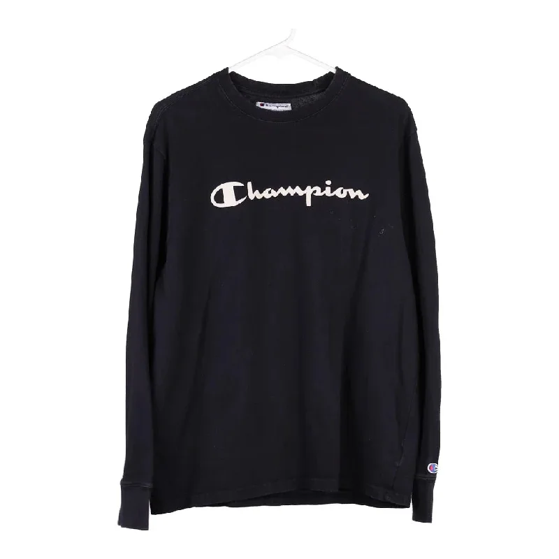 Champion Spellout Long Sleeve T-Shirt - Medium Black Cotton