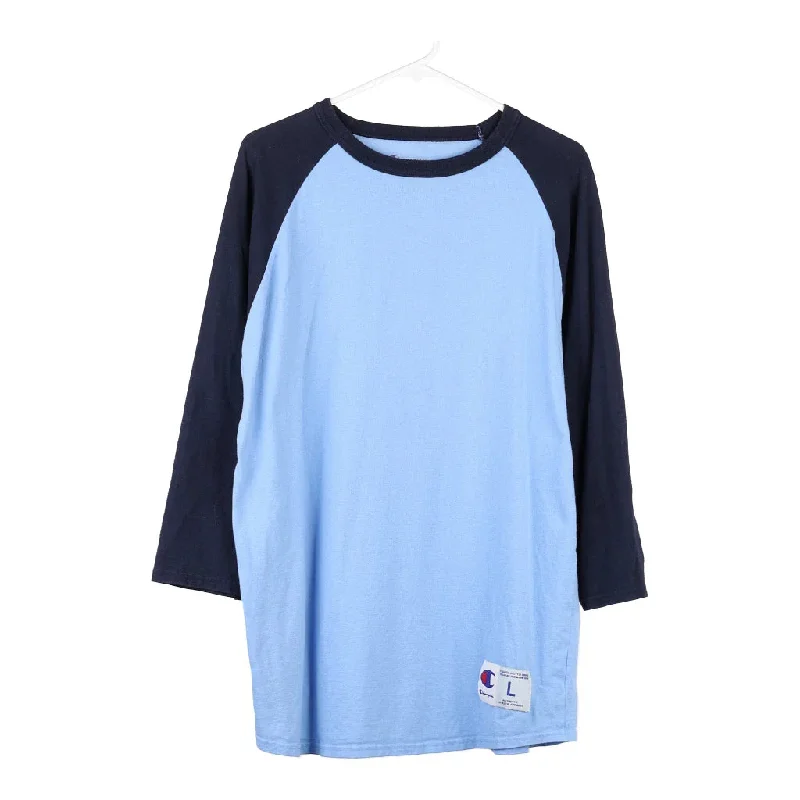 Champion Long Sleeve T-Shirt - Large Blue Cotton