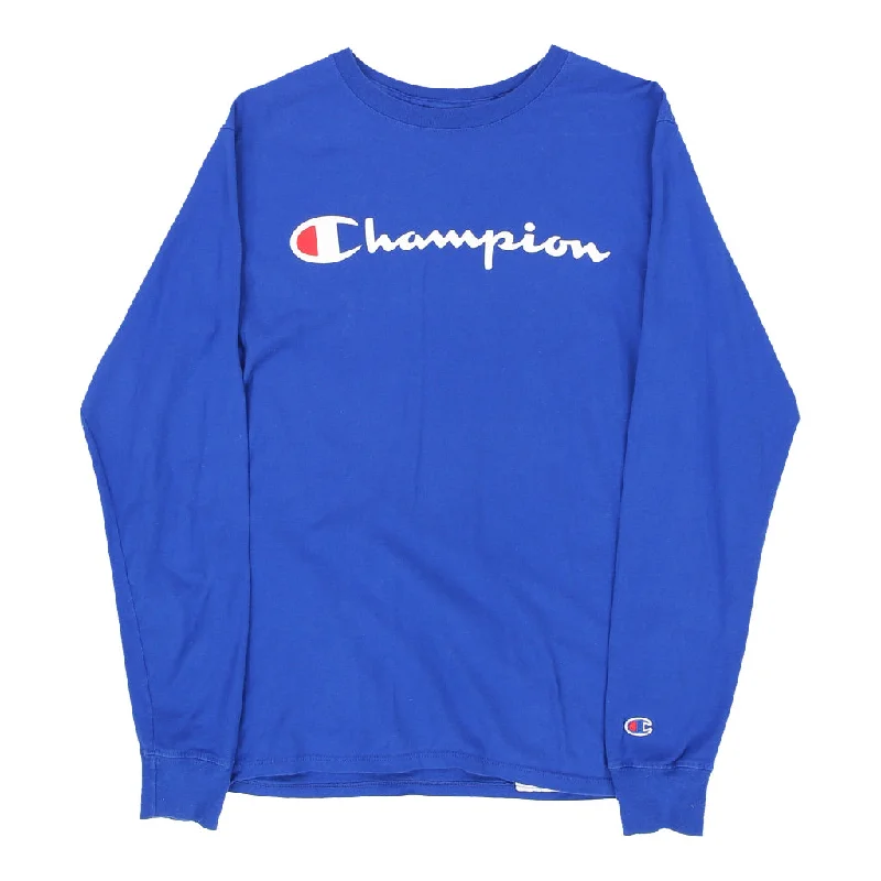 Champion Long Sleeve T-Shirt - Small Blue Cotton