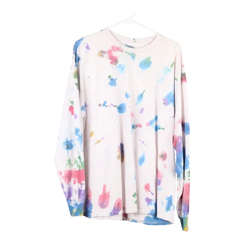 Gildan Tie-Dye Long Sleeve T-Shirt - XL White Cotton