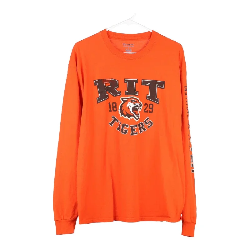 RIT Tigers Champion College Long Sleeve T-Shirt - Large Orange Cotton