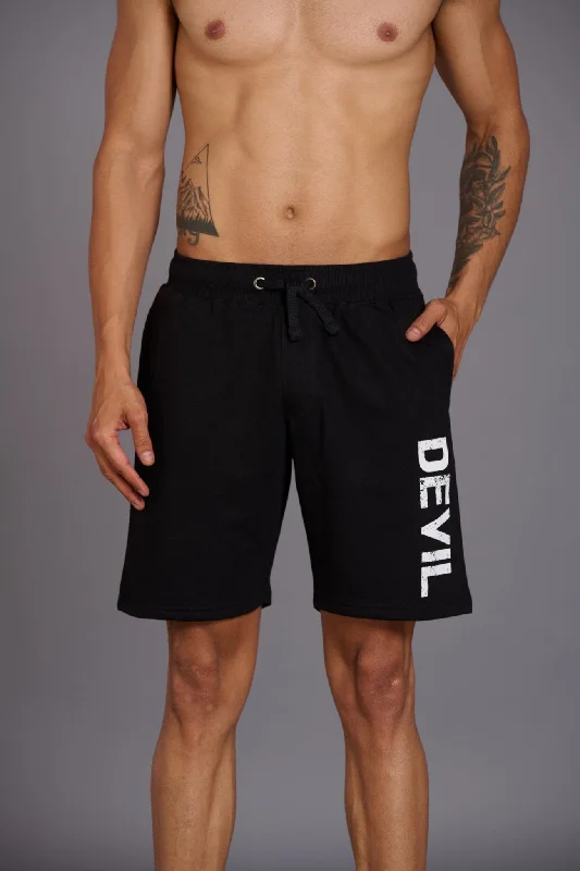 Devil Printed Black Shorts for Men