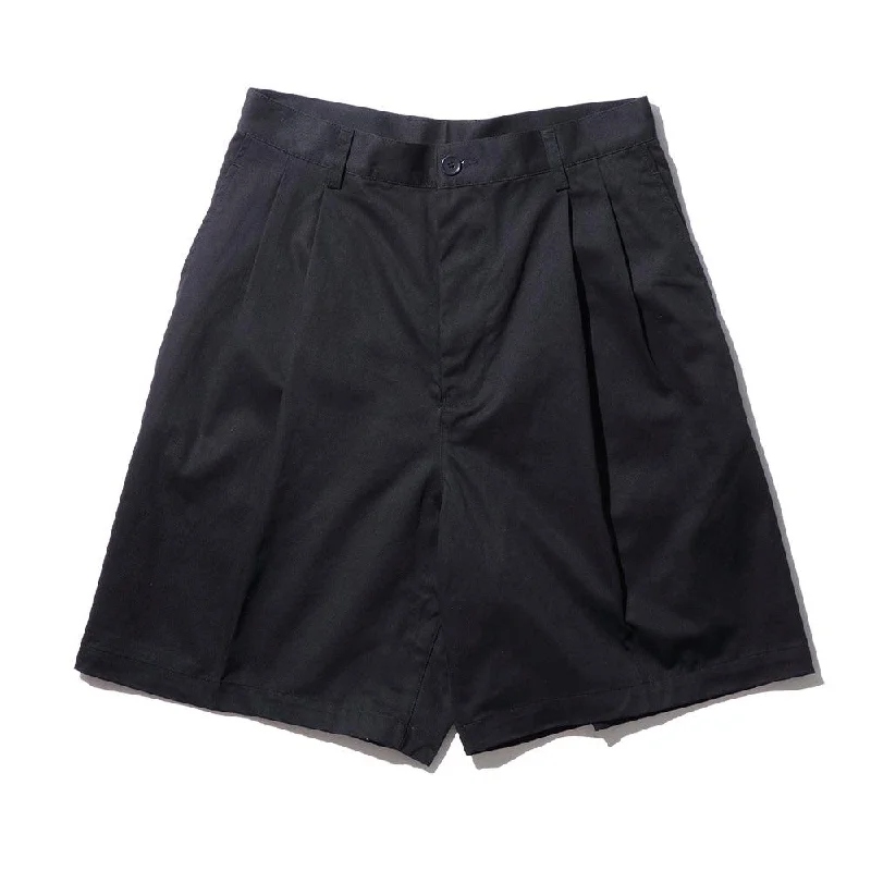 KUON Cotton Twill Pleated Shorts Black