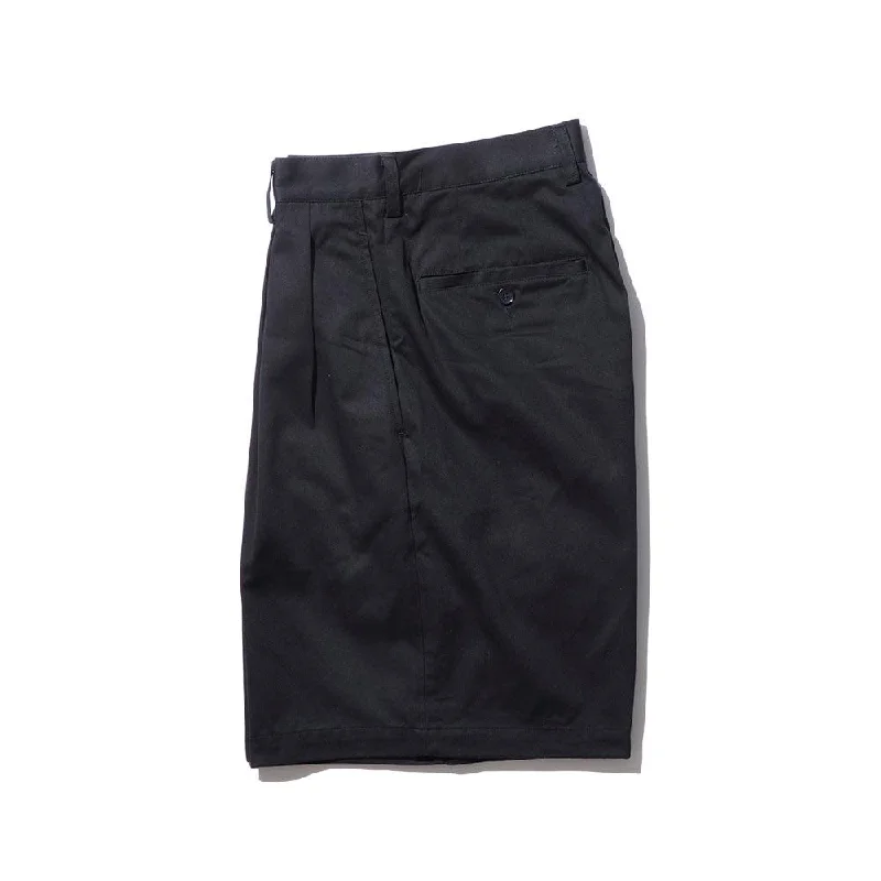 kuon-cotton-twill-pleated-shorts-black