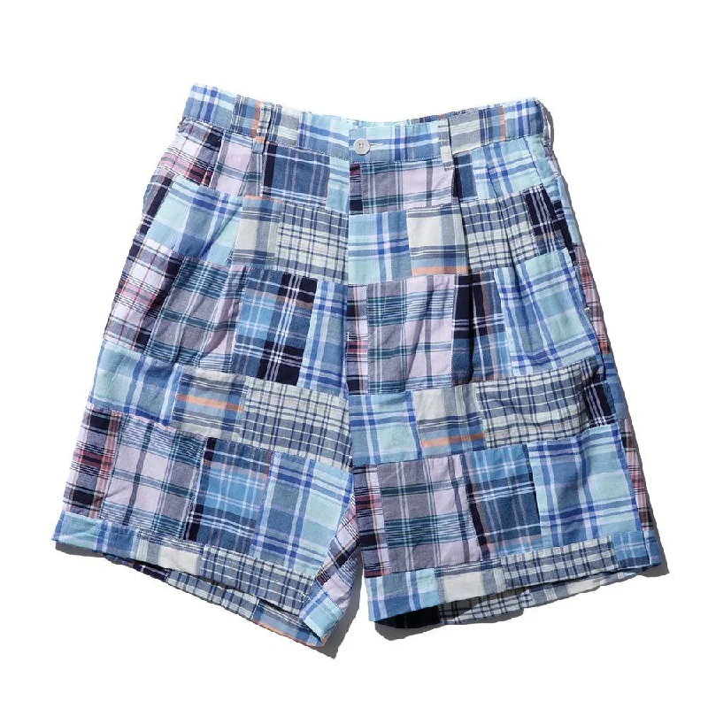 KUON Madras Patchwork Shorts Light Blue Multi