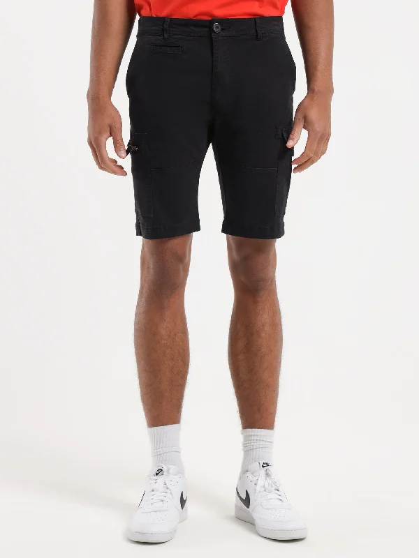 Leon Slim-Fit Cargo Shorts in Black