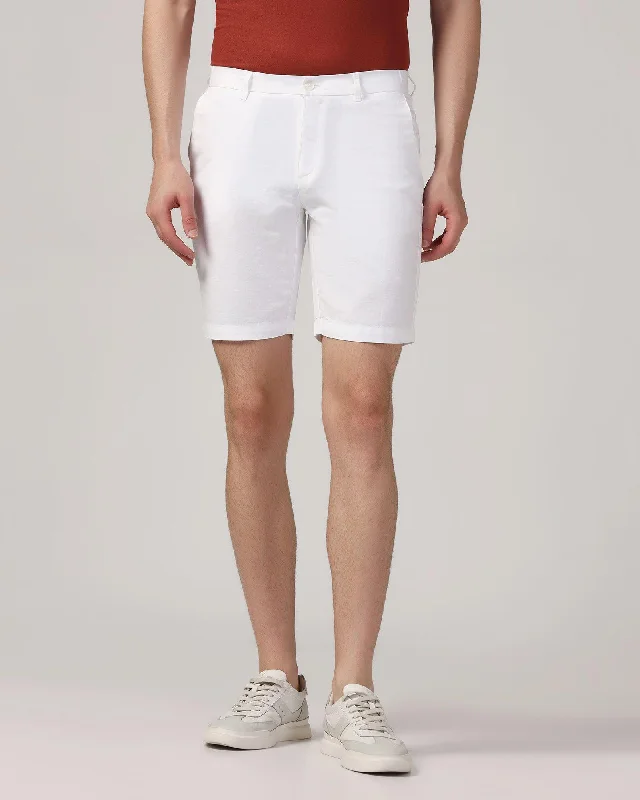 Linen Casual White Solid Shorts - Kin