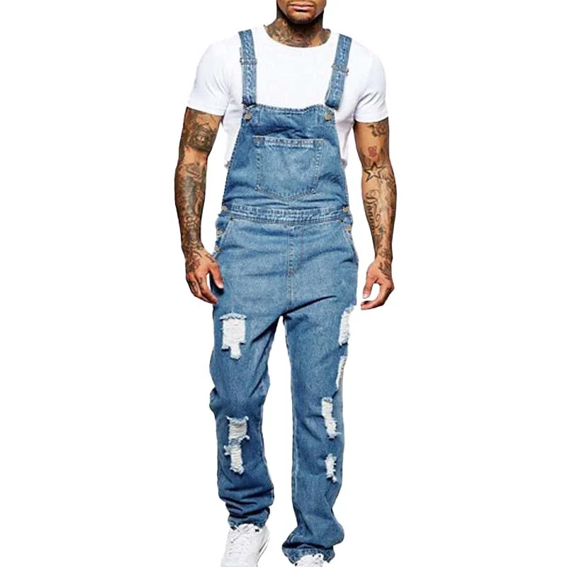 Men's Casual Ripped Denim Overalls 40221493M