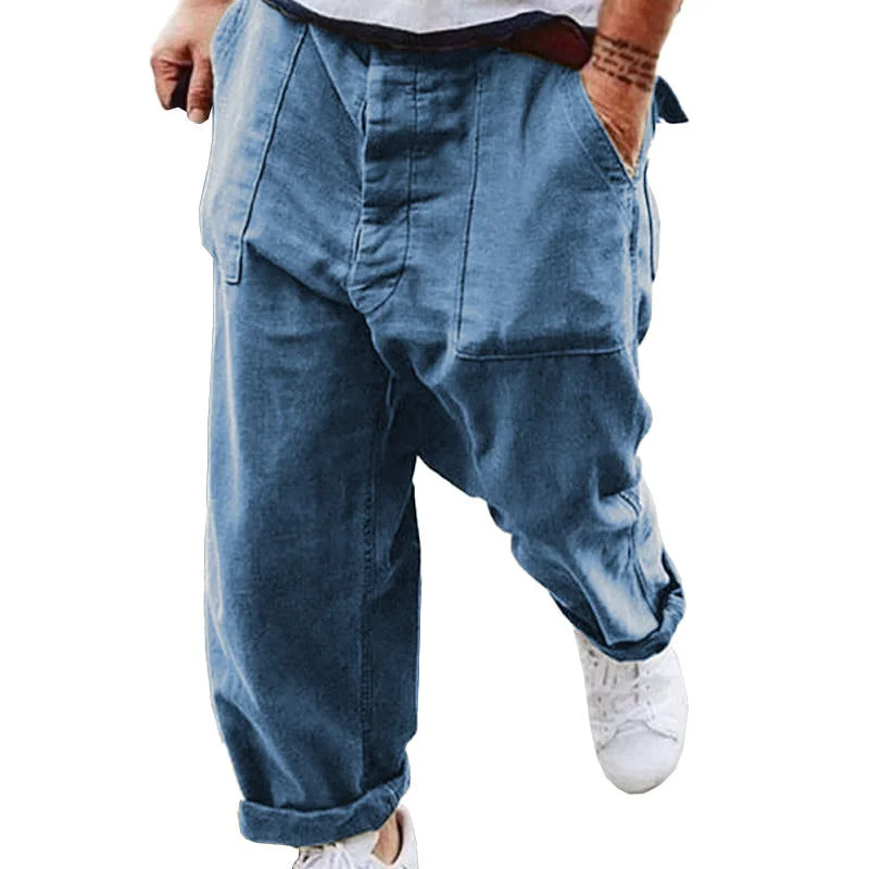 mens-casual-solid-color-cotton-linen-large-pockets-pants-40216116m