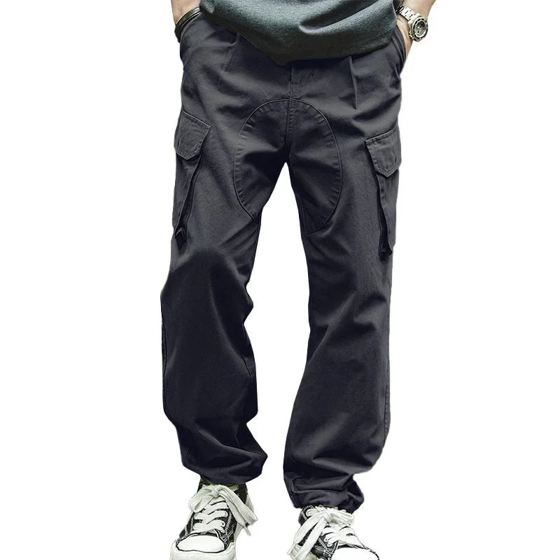 mens-casual-solid-color-cotton-multi-pocket-patchwork-loose-cargo-trousers-93839552m