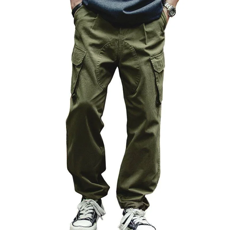 mens-casual-solid-color-cotton-multi-pocket-patchwork-loose-cargo-trousers-93839552m