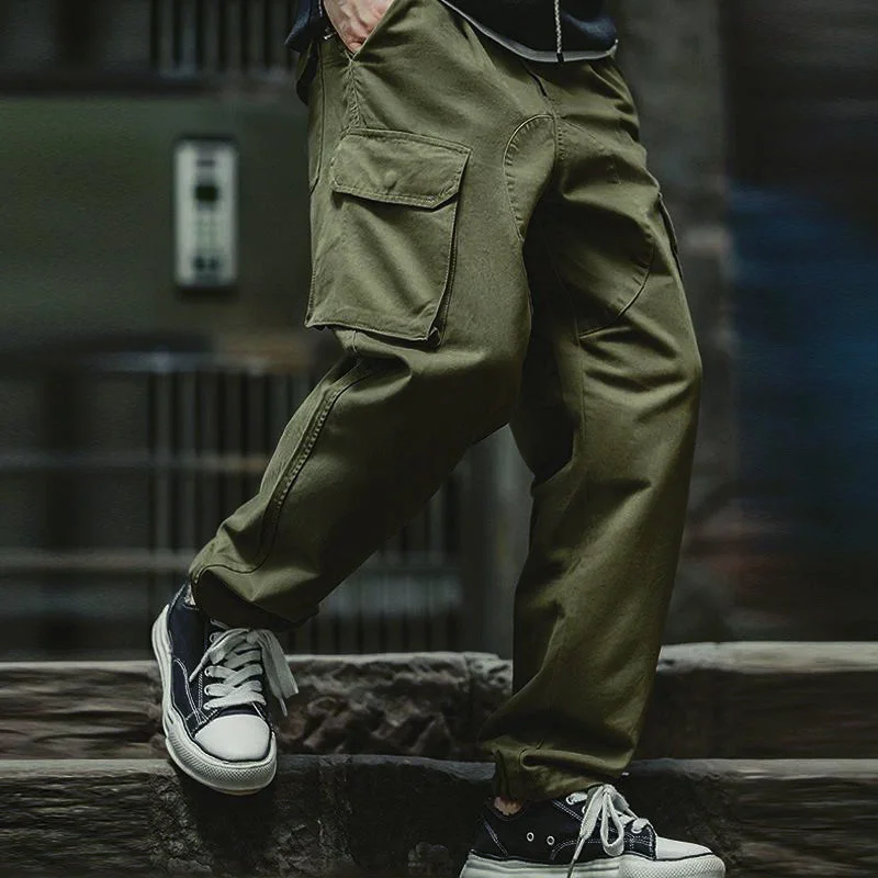 mens-casual-solid-color-cotton-multi-pocket-patchwork-loose-cargo-trousers-93839552m