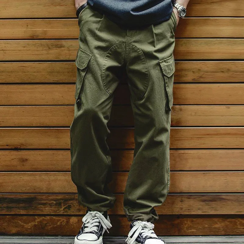 mens-casual-solid-color-cotton-multi-pocket-patchwork-loose-cargo-trousers-93839552m