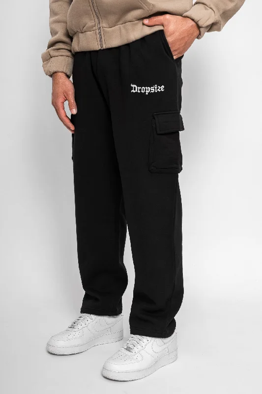 STRAIGHT LEG CARGO SWEAT PANTS BLACK