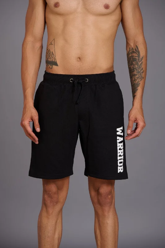 Warrior Printed Black Shorts for Men