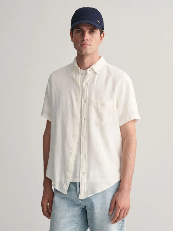 COTTON LINEN TEXTURED SS SHIRT Hvit