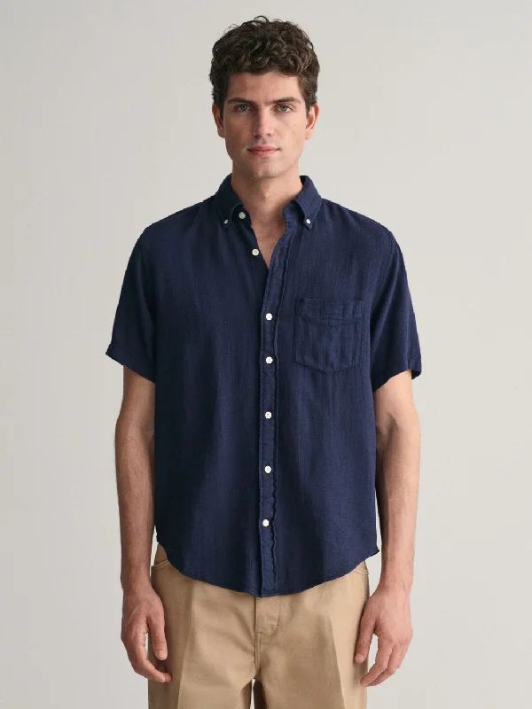 COTTON LINEN TEXTURED SS SHIRT Marine