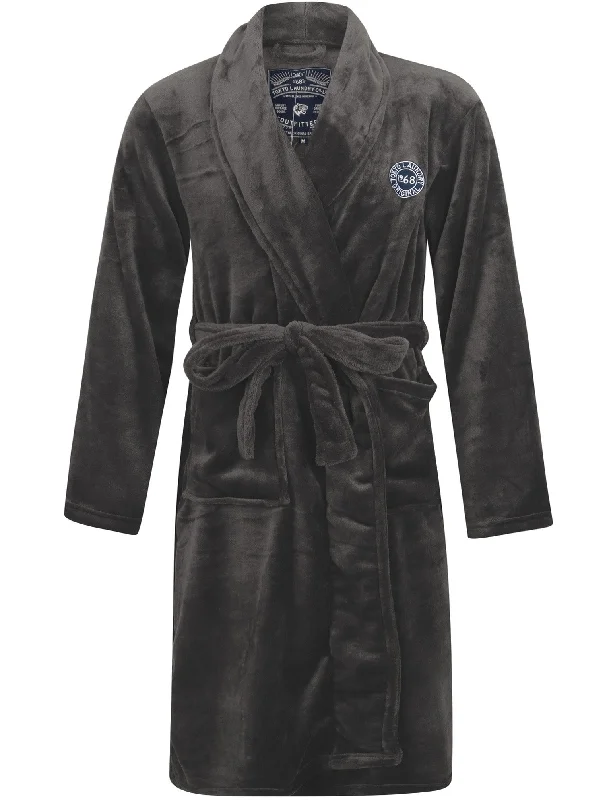 Men's Alps Soft Fleece Dressing Gown with Tie Belt in Dark Grey - Tokyo Laundry