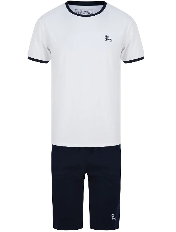 Ashes 2pc Cotton Shorts Lounge Set in Optic White / Sky Captain Navy - Tokyo Laundry