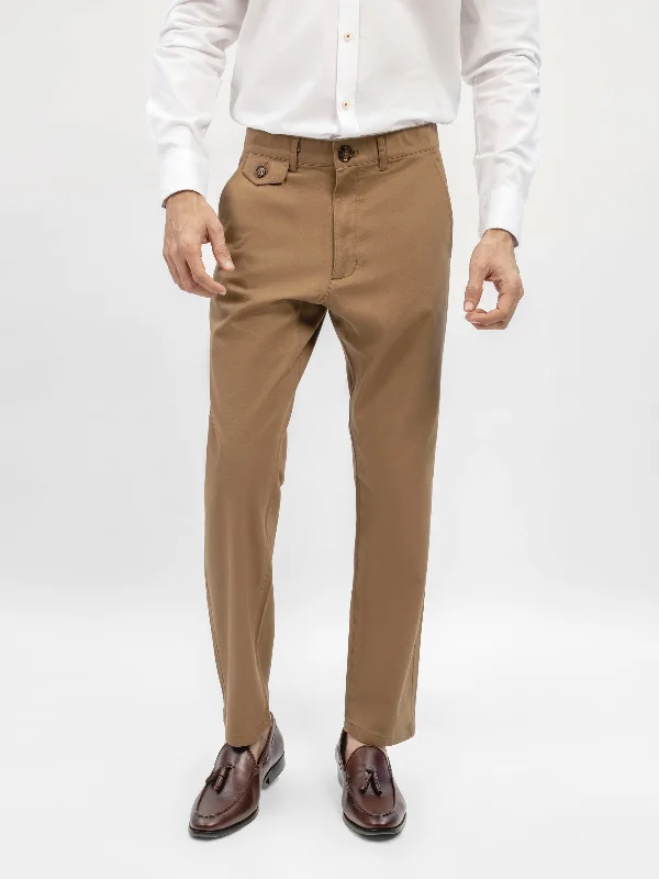 Camel Brown Structured Casual Fit Chinos