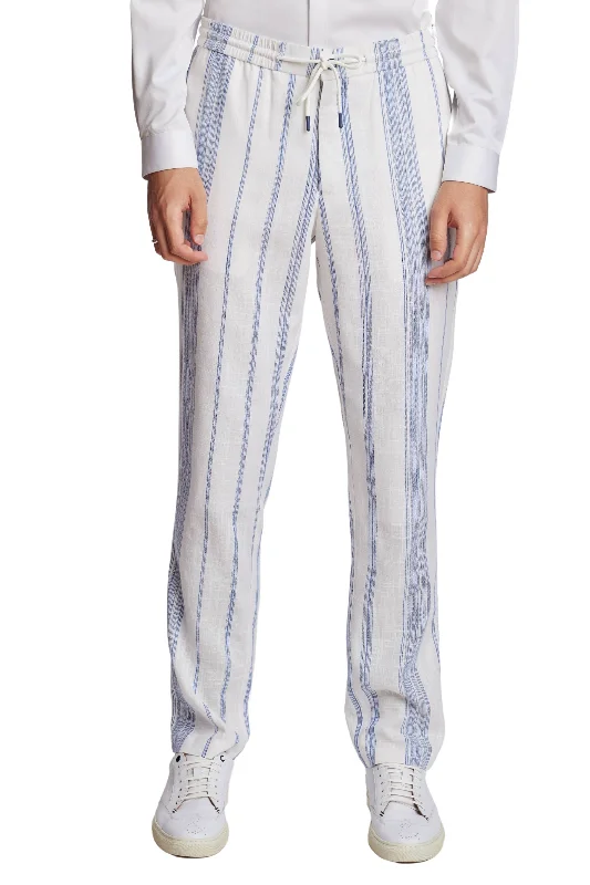 Chester Drawstring Pants - slim - White & Blue Variegated