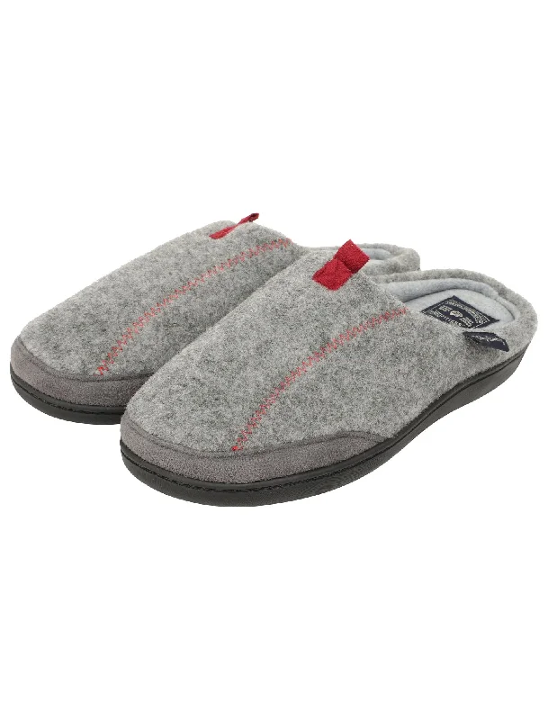 Clayed Fleece Lined Mule Slippers with Stitch Detail in Grey - Tokyo Laundry