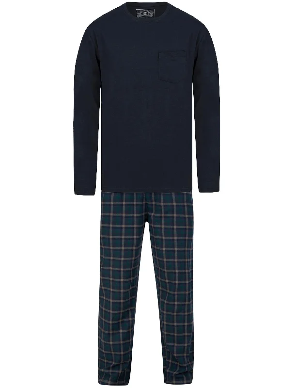 Eaton 2pc Long Sleeve Cotton Checked Lounge Set in Sky Captain Navy - Tokyo Laundry