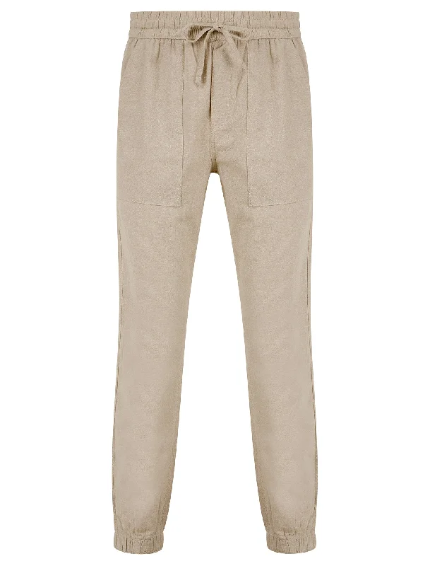 Fira Cotton Linen Comfort Fit Elasticated Waist Trousers in Nomad Sand - Tokyo Laundry