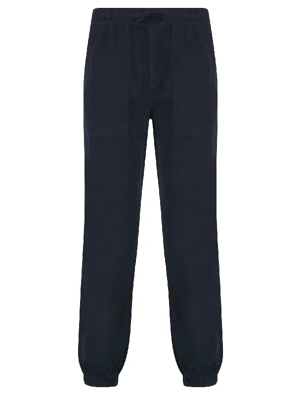 Fira Cotton Linen Comfort Fit Elasticated Waist Trousers in Sky Captain Navy - Tokyo Laundry