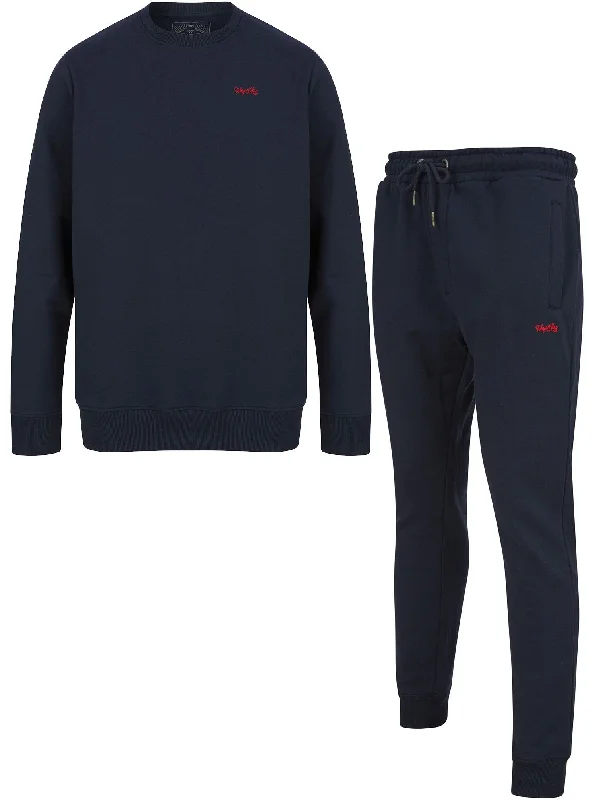 Grate Matching 2pc Sweatshirt & Jogger Brushback Fleece Co-rd Set in Sky Captain Navy - Tokyo Laundry