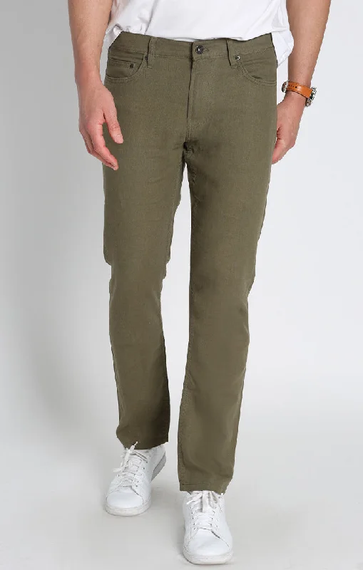 Olive Straight Fit 5 Pocket Linen Pant