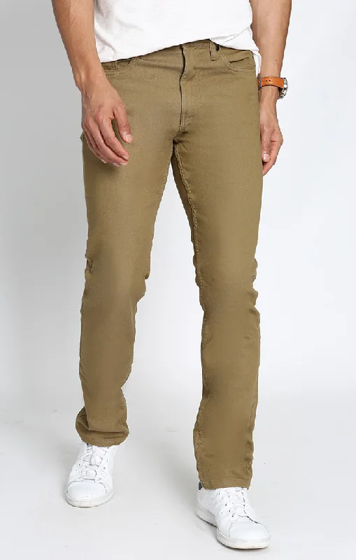 Khaki Straight Fit Stretch Sateen 5 Pocket Pant