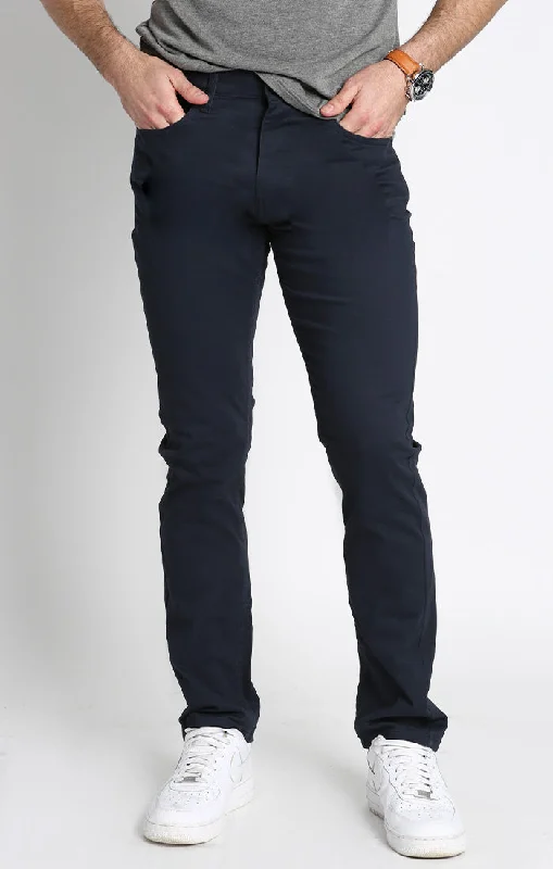 Navy Straight Fit Stretch Sateen 5 Pocket Pant