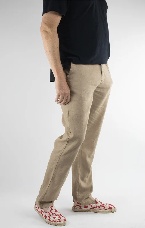 Tan Straight Fit Linen Blend Chino Pant