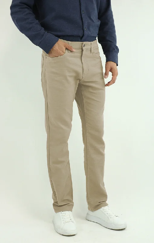 Khaki Stretch Straight Fit 5 Pocket Twill Pant