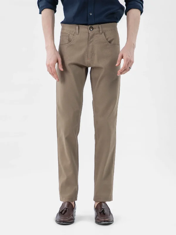 Khaki Dobby Structured Five Pocket Trouser