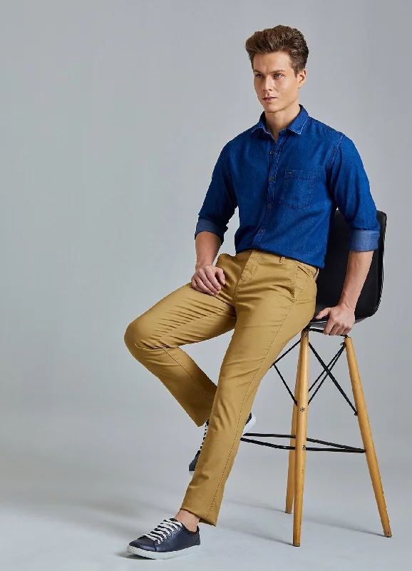 Khaki Solid Stretch Slim Fit Trouser