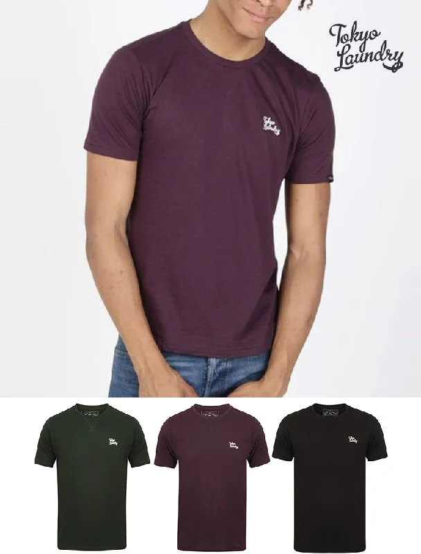 Koppelo (3 Pack) Crew Neck Cotton T-Shirts In Hunter Green / Aubergine / Black - Tokyo Laundry